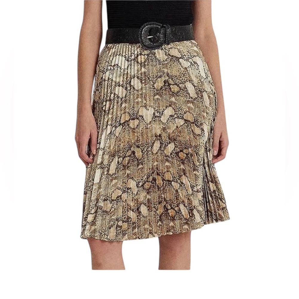 Lauren Ralph Lauren 6 Skirt Pleated Snake Animal Print Satin Charmeuse NWT